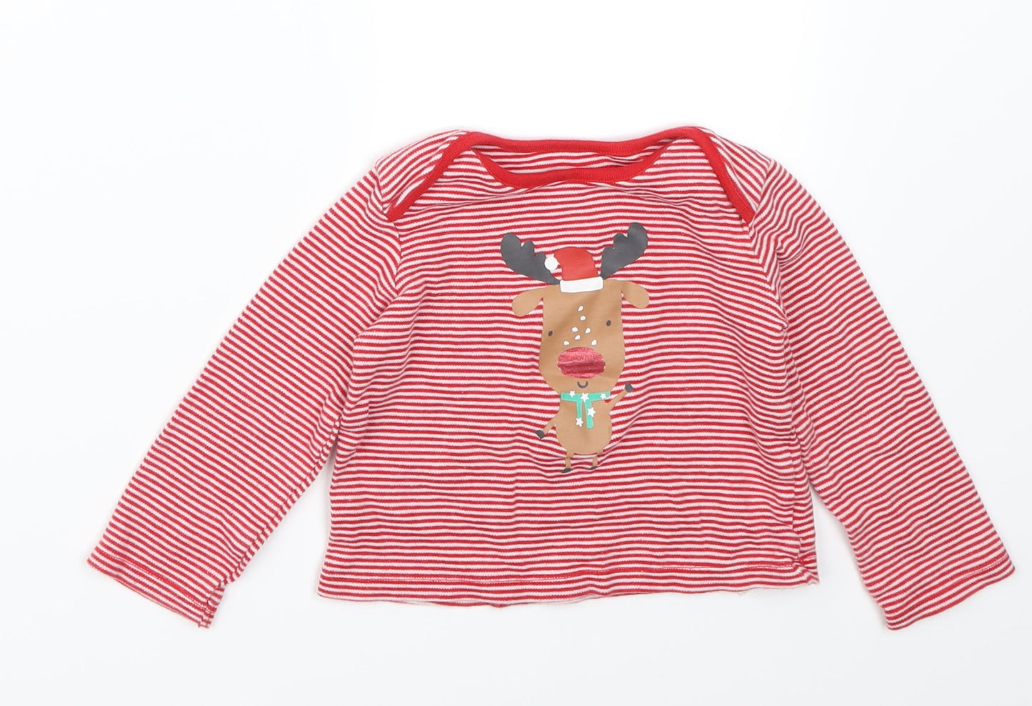 F&F Baby Red Striped  Basic T-Shirt Size 9-12 Months  - Christmas