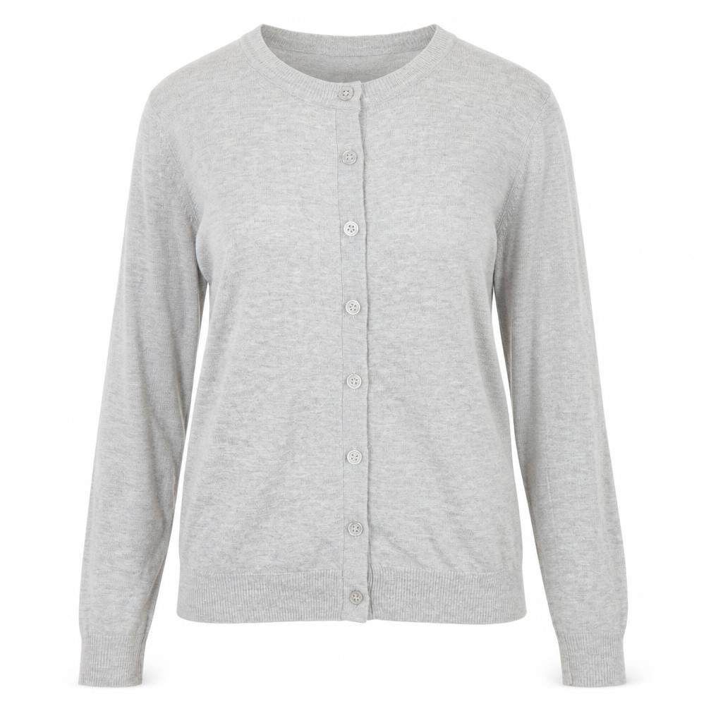 Front view of Ellen Reyes women’s grey cardigan jumper, size S
