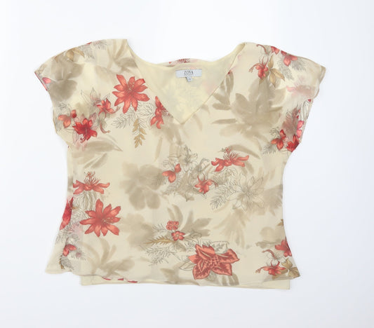Zona Womens Beige Floral  Basic T-Shirt Size 12