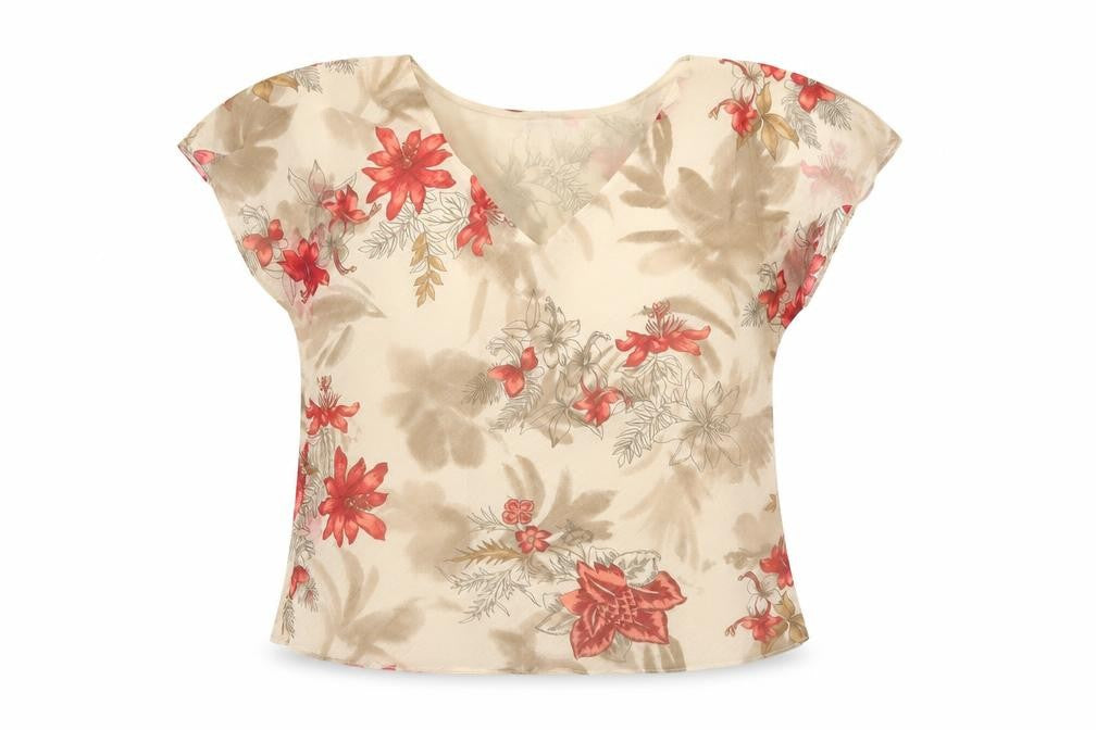 Front view of Zona women’s beige floral basic t-shirt, size UK 12