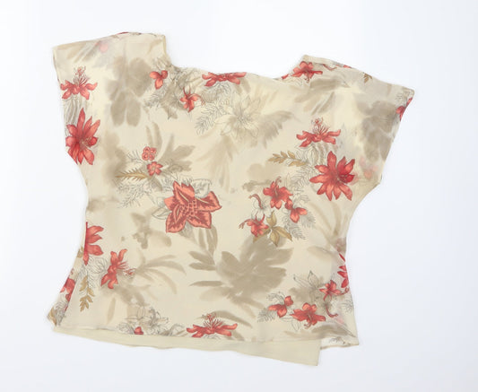 Zona Womens Beige Floral  Basic T-Shirt Size 12