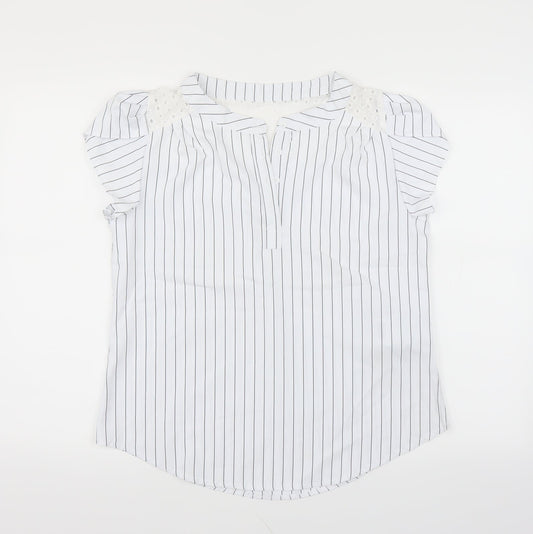 Preworn Womens White Striped  Basic Blouse Size L