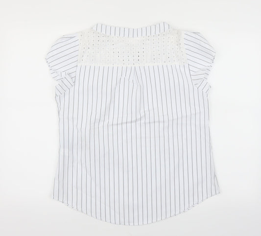 Preworn Womens White Striped  Basic Blouse Size L