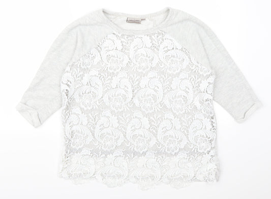Dantelle Womens Grey Floral Lace Pullover Jumper Size M