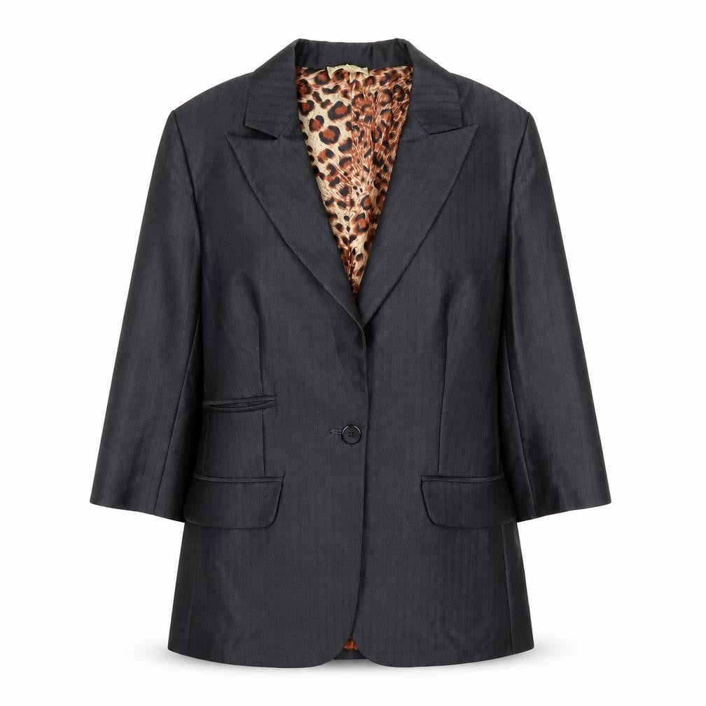 Front view of Jaya women’s grey striped jacket suit jacket, size S