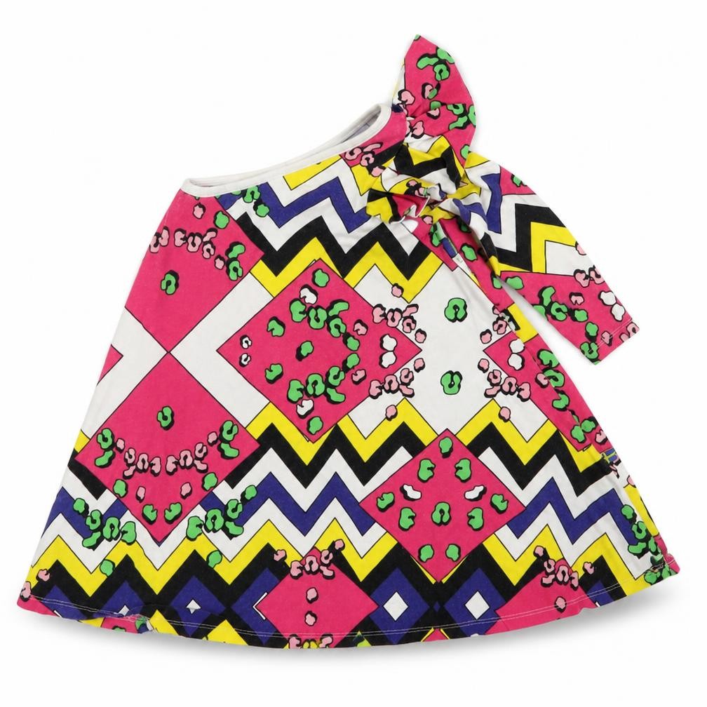 Front view of The Brand girls’ multicoloured geometric jersey fit & flare, size 12-18, months