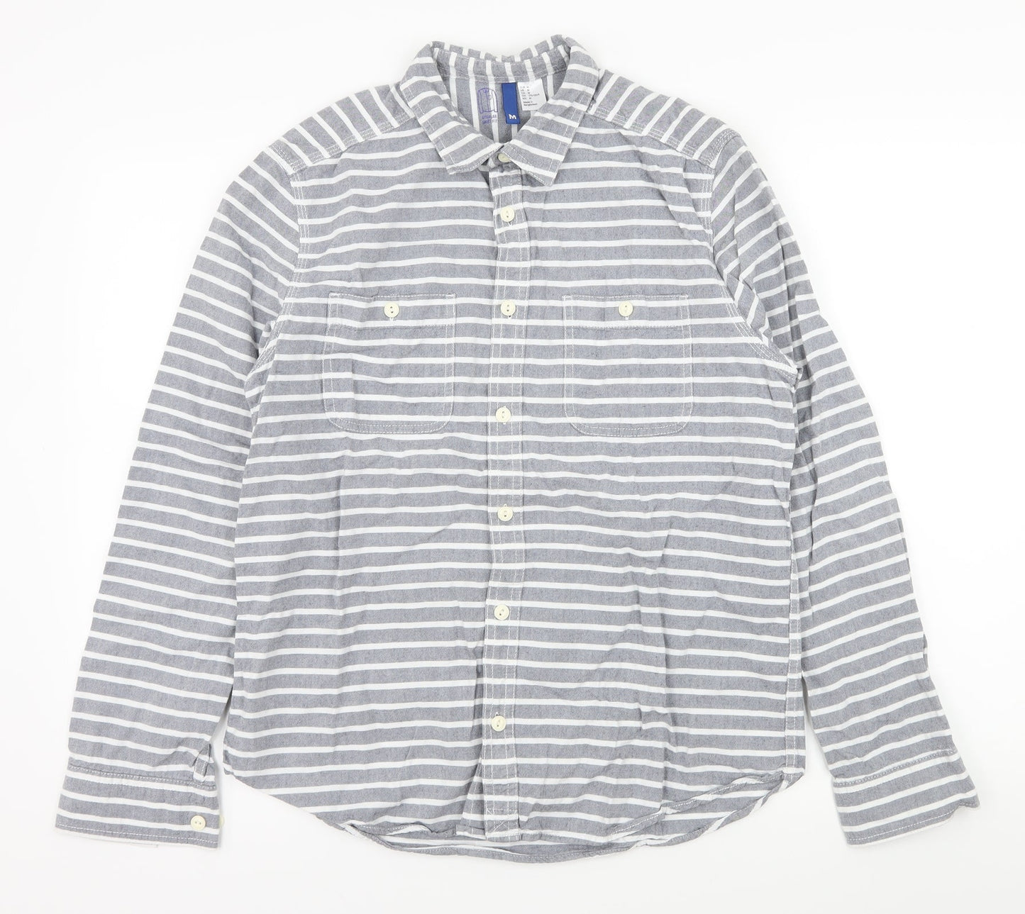 Divided by H&M Mens Green Striped   Button-Up Size M