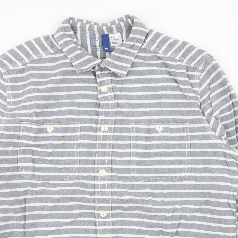 Divided by H&M Mens Green Striped   Button-Up Size M