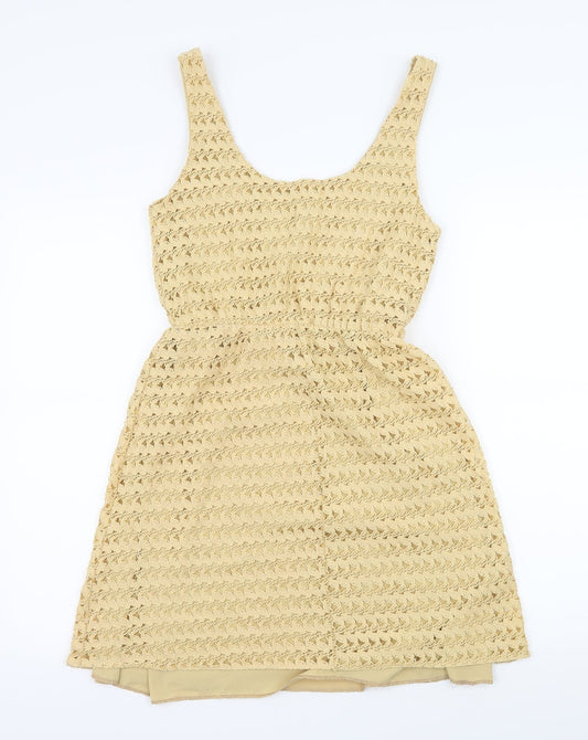Johann Earl Womens Beige  Crochet Skater Dress  Size M