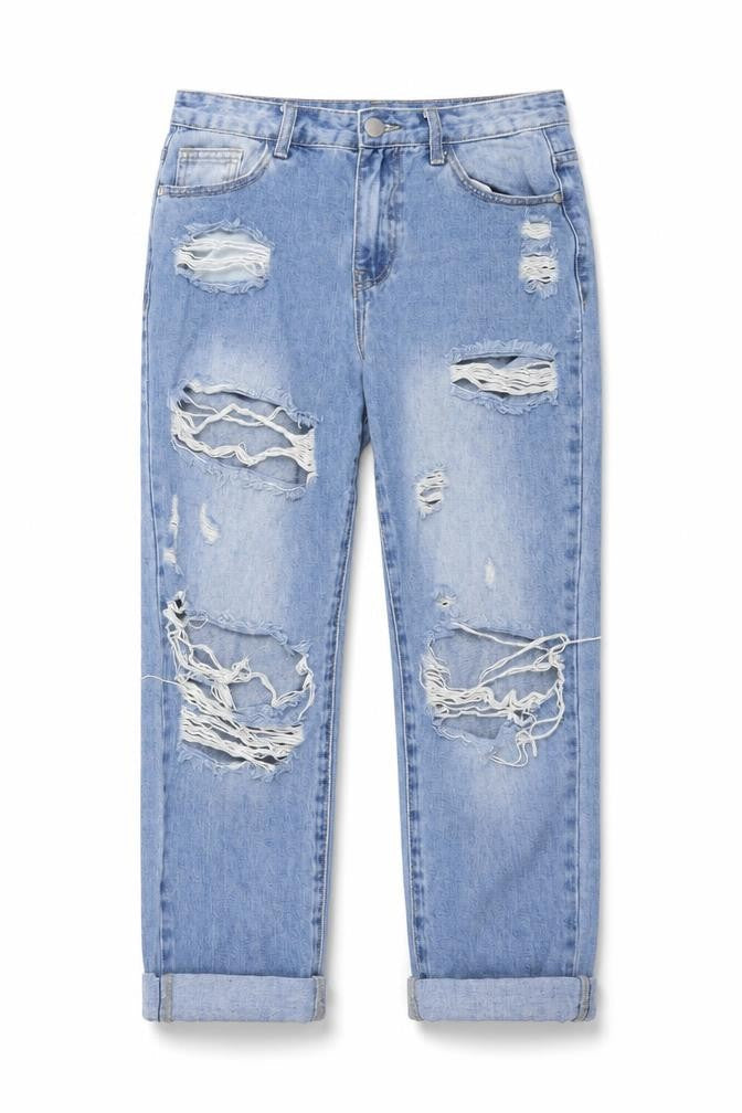 Front view of Nasty Gal women’s blue denim straight jeans, size UK 8, 22-inch leg