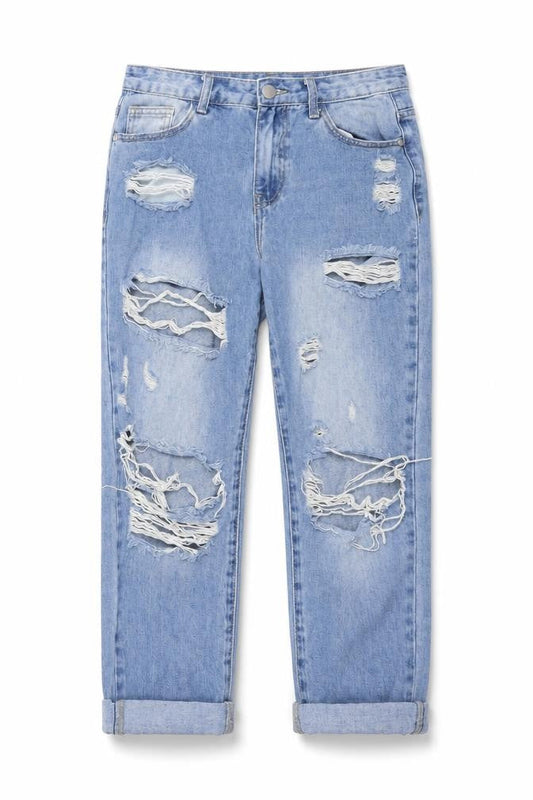 Front view of Nasty Gal women’s blue denim straight jeans, size UK 8, 22-inch leg
