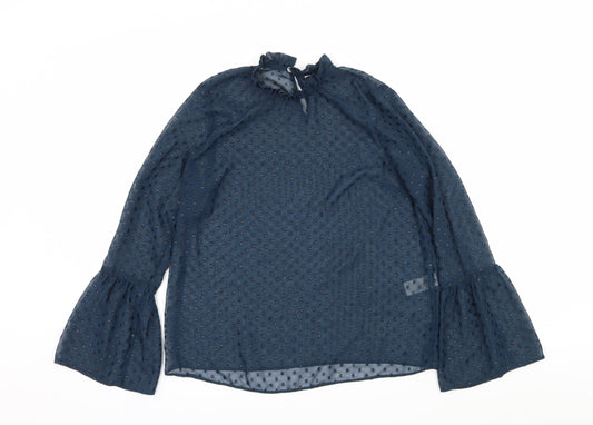 New Look Womens Blue Polka Dot  Basic Blouse Size 10  - Sheer