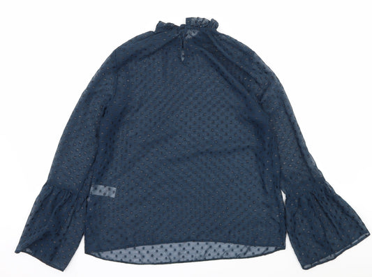 New Look Womens Blue Polka Dot  Basic Blouse Size 10  - Sheer