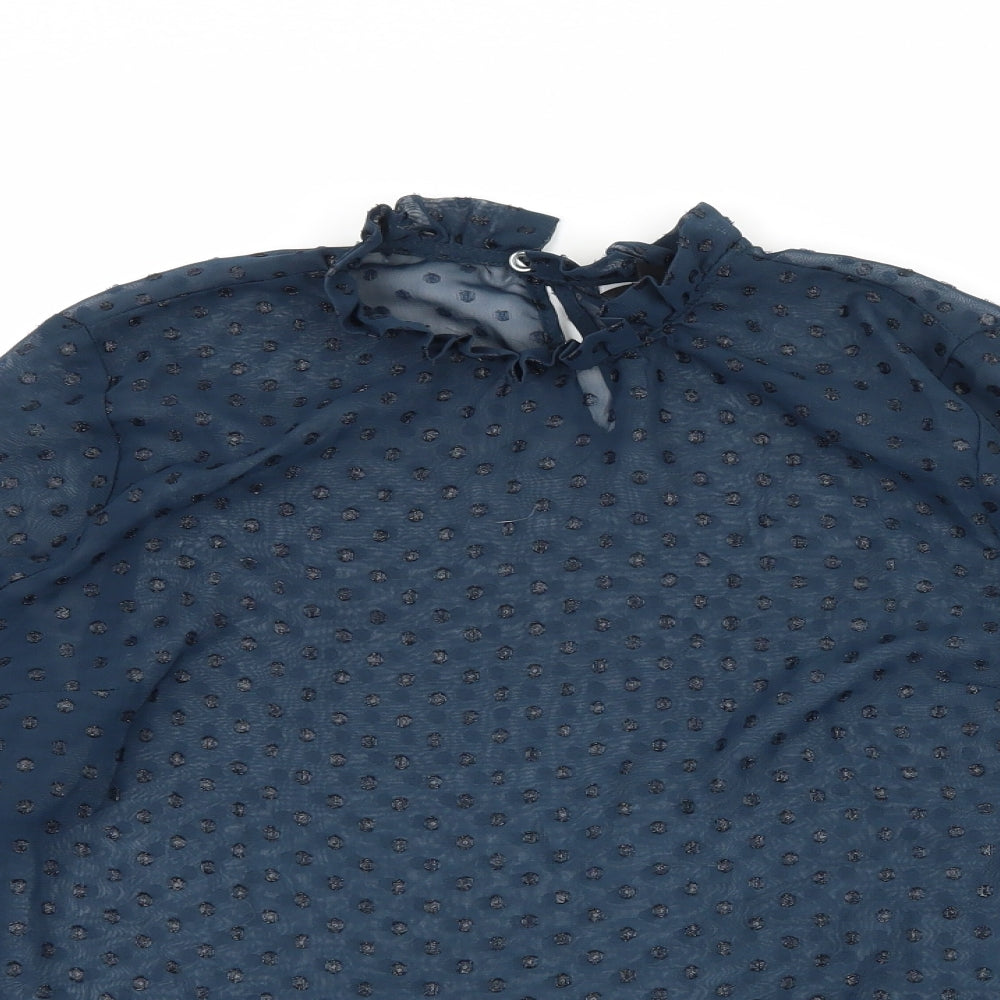 New Look Womens Blue Polka Dot  Basic Blouse Size 10  - Sheer