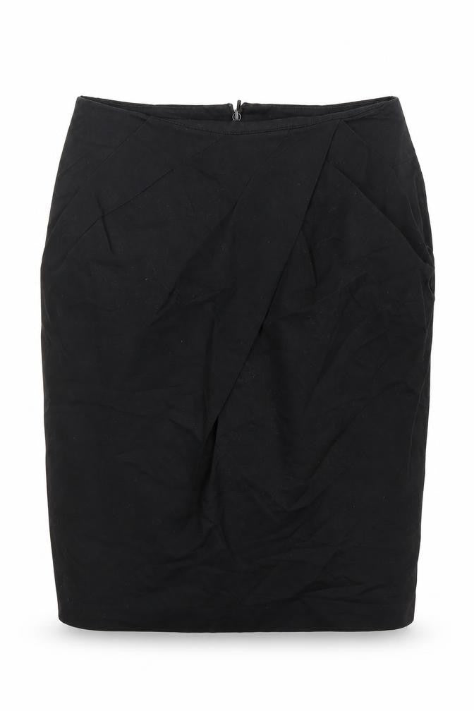 Front view of Oasis women’s black canvas mini skirt, size UK 8