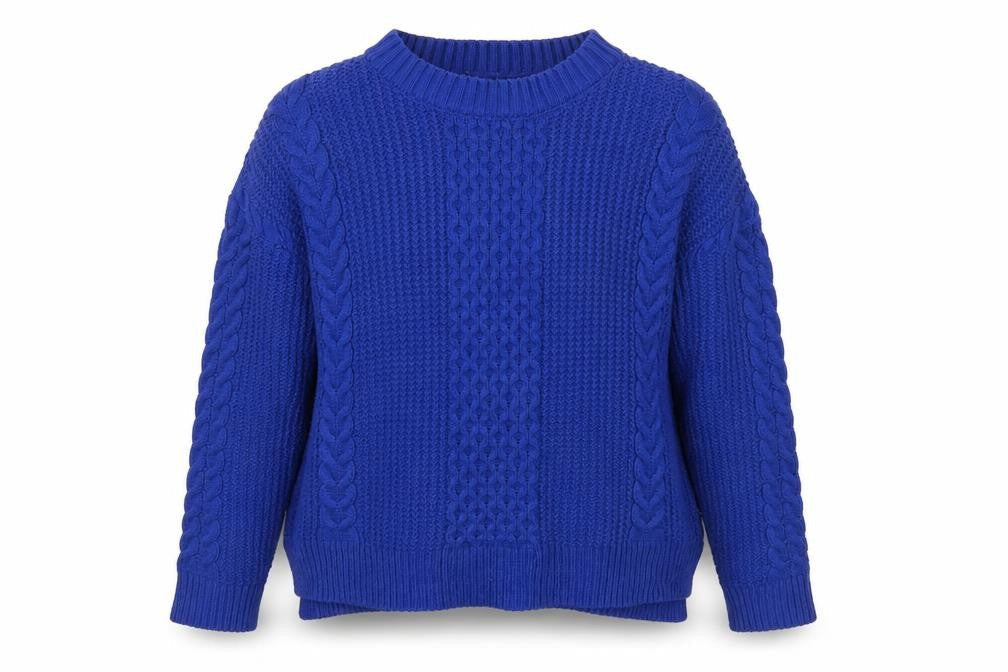 Front view of Papaya women’s blue jumper, size M