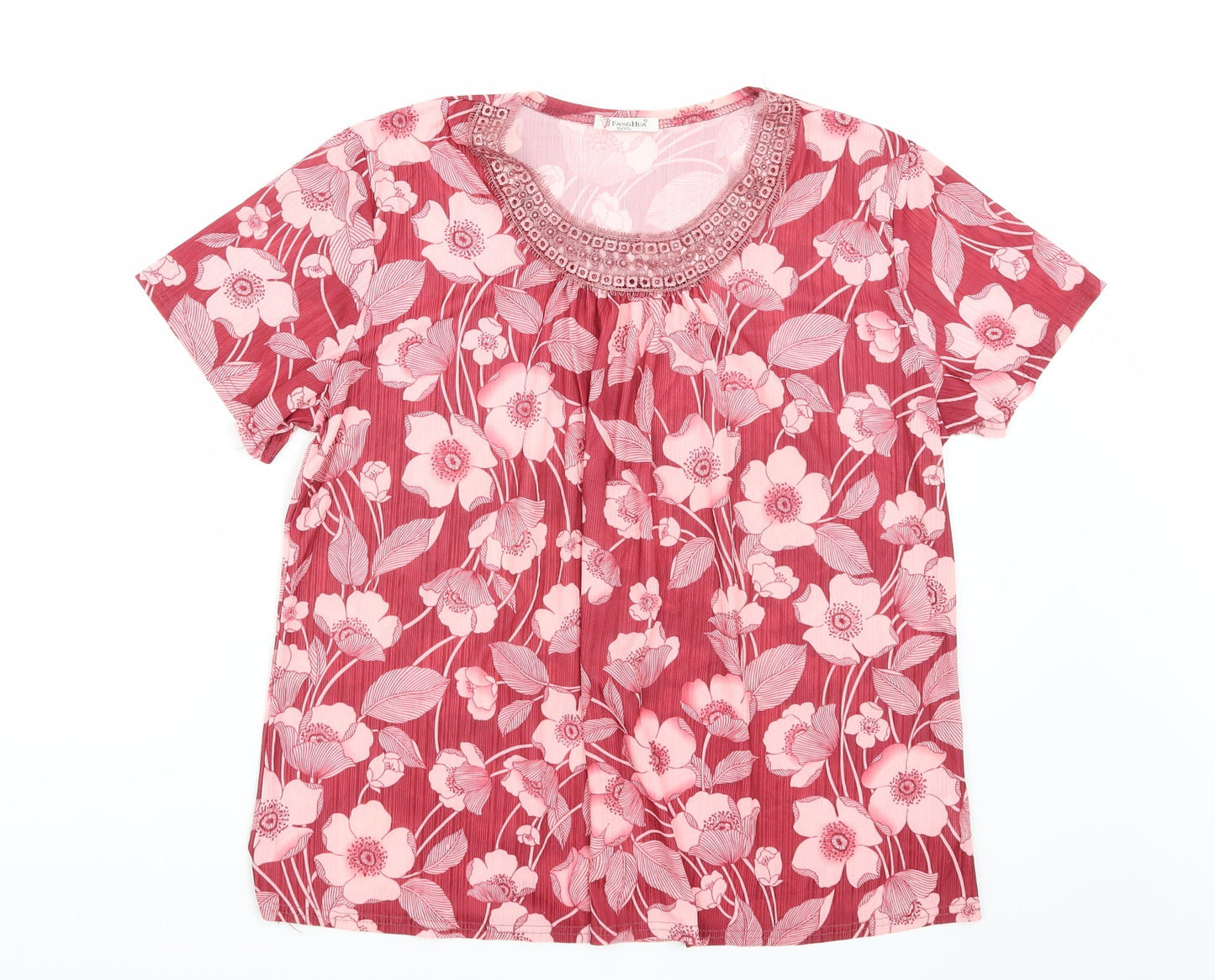 Fang hua Womens Pink Floral  Basic Blouse Size XL