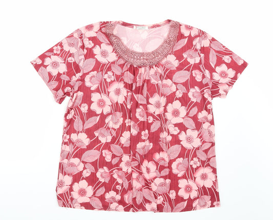 Fang hua Womens Pink Floral  Basic Blouse Size XL