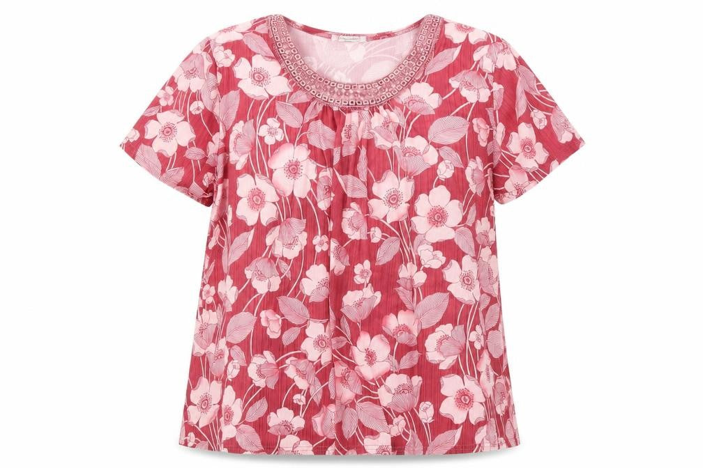 Front view of Fang hua women’s pink floral basic blouse, size XL