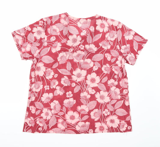 Fang hua Womens Pink Floral  Basic Blouse Size XL