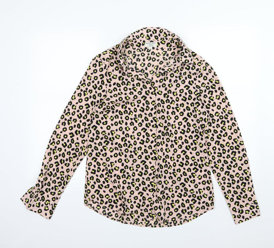 Brave Soul Womens Pink Animal Print Chiffon Basic Blouse Size S