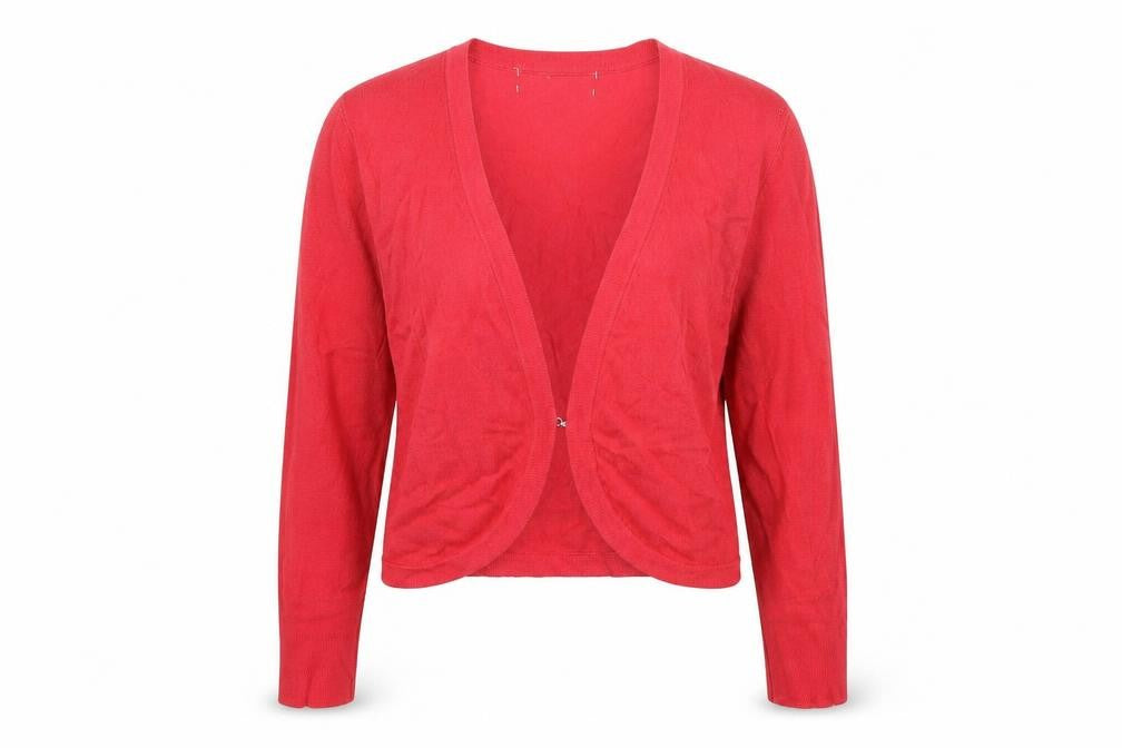 Front view of Debenhams women’s pink knit cardigan jumper, size UK 10