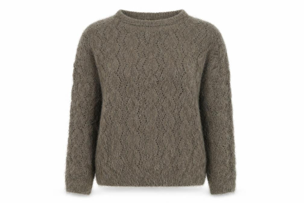 Front view of Katsumi women’s beige knit jumper, size M