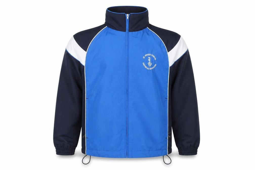 Front view of Preworn boys’ blue jacket, size L