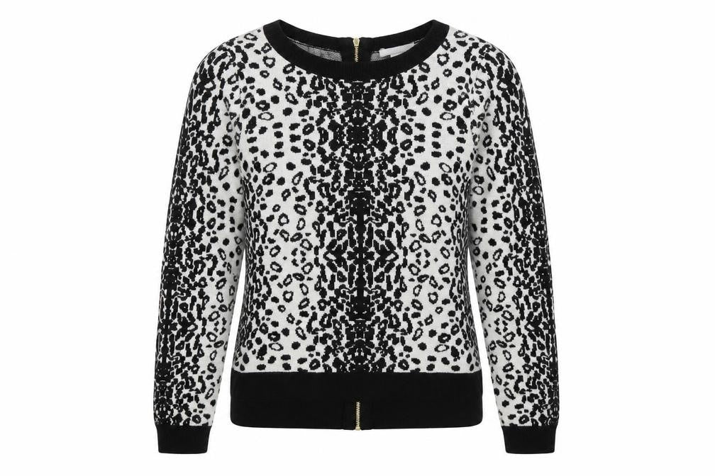 Front view of H&M women’s multicoloured animal print knit jumper, size XS