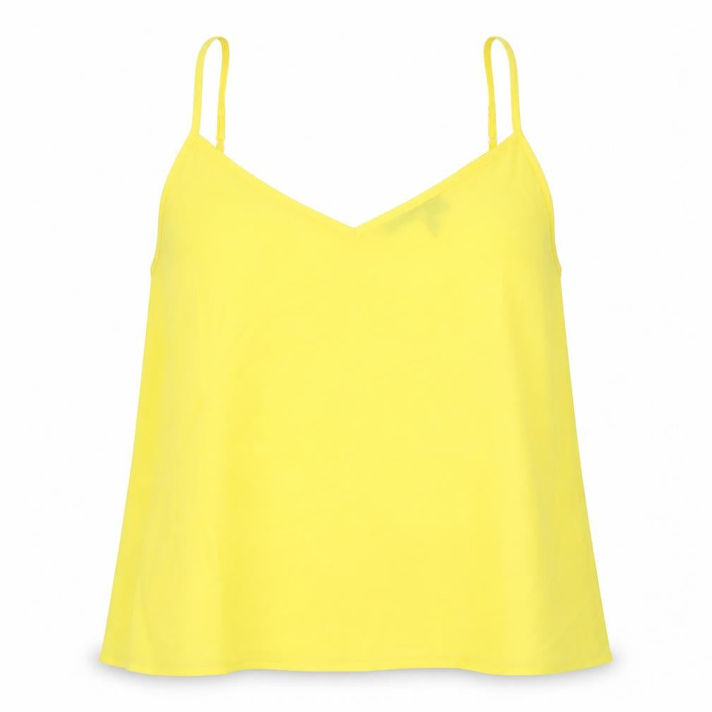Front view of Studio women’s yellow chiffon camisole blouse, size UK 18