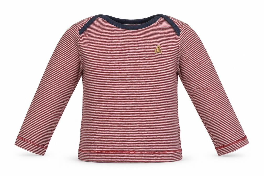 Front view of Gap boys’ red striped basic t-shirt, size 9-12, months