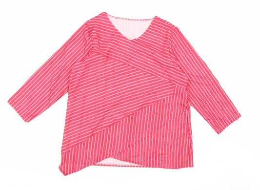 Preworn Womens Pink Striped  Basic Blouse Size 2XL