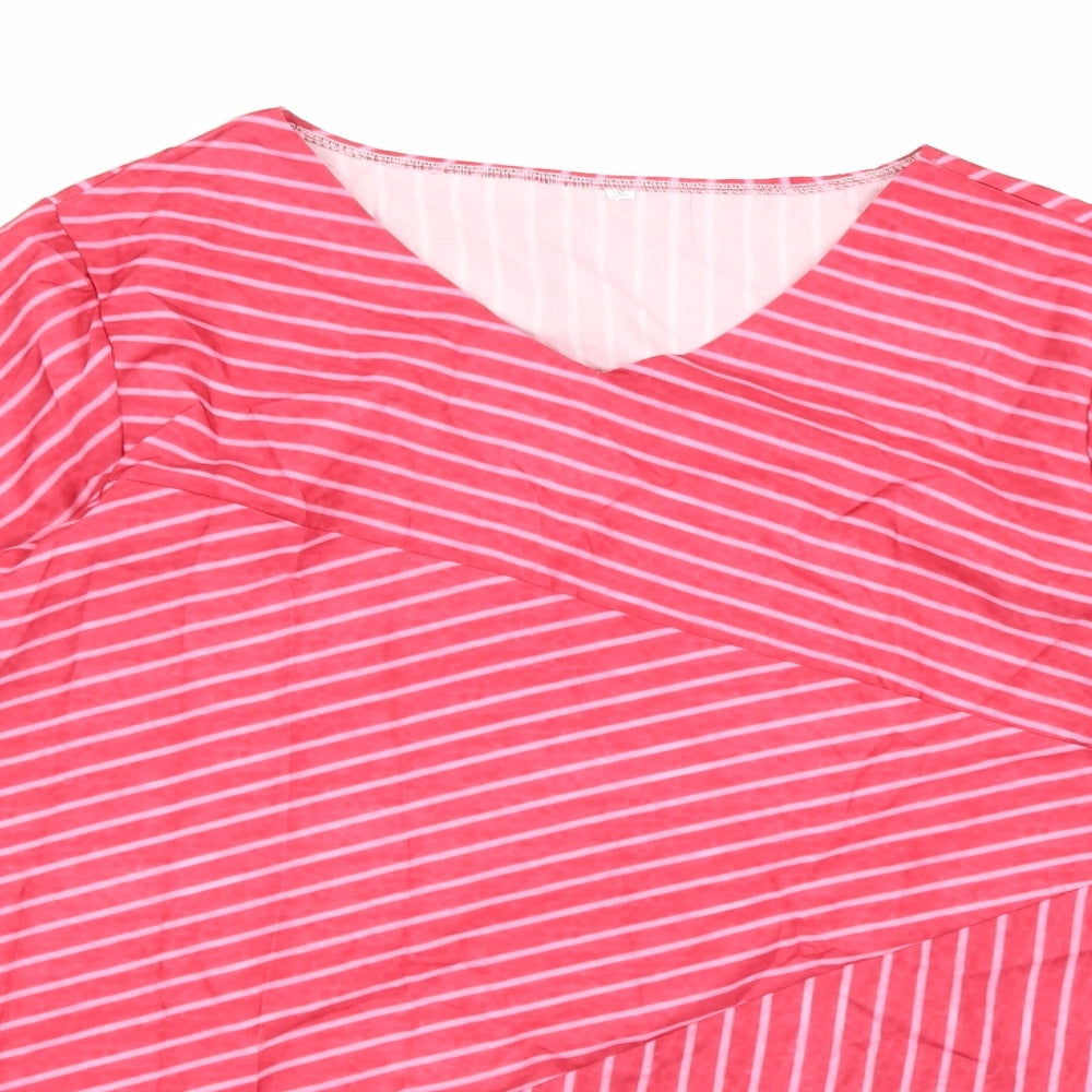 Preworn Womens Pink Striped  Basic Blouse Size 2XL