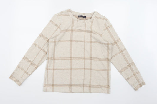 Marks and Spencer Womens Beige Check Knit Pullover Jumper Size 10