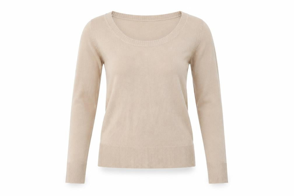 Front view of Sarah Hamilton women’s beige jumper, size M