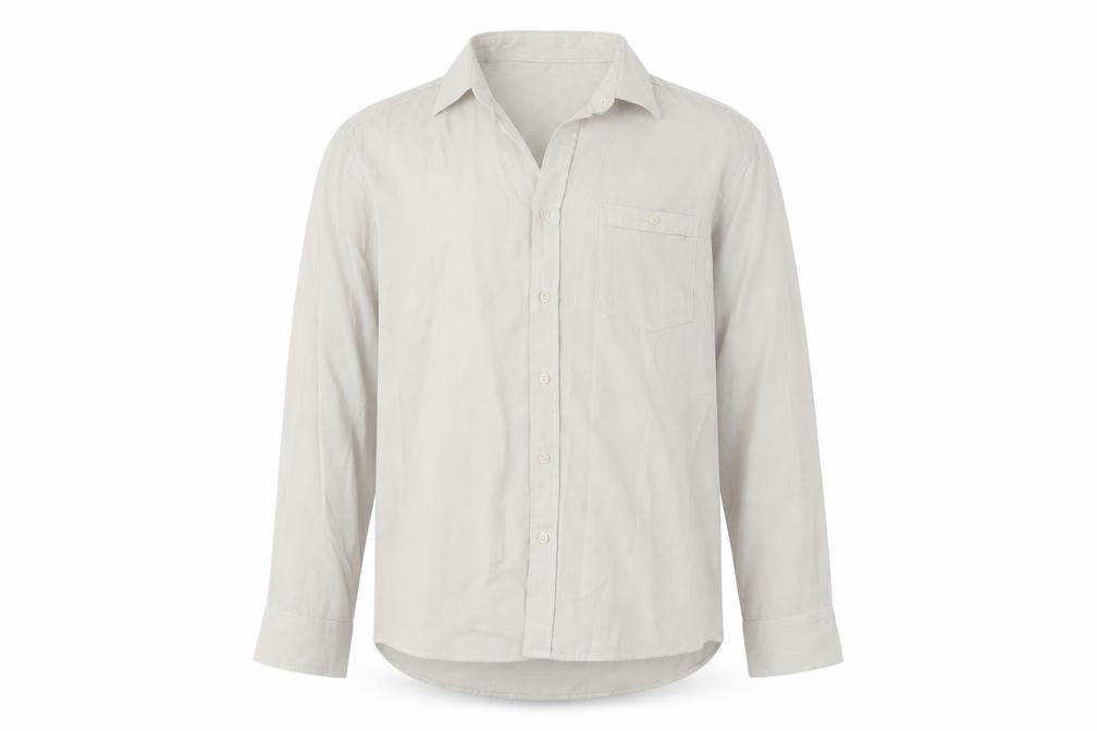 Front view of Avenue men’s beige button-up, size XL