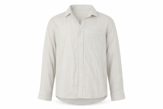 Front view of Avenue men’s beige button-up, size XL