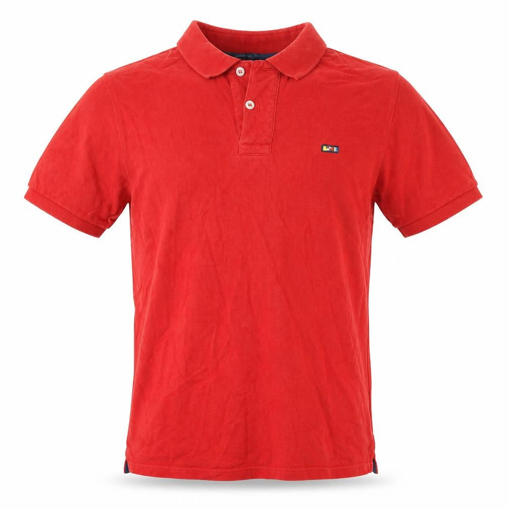 Front view of british sailmakers men’s red polo, size S