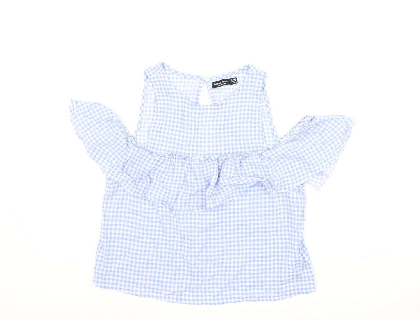 Berksha Womens Blue Check  Basic T-Shirt Size XS  - Cut Out Shoulder