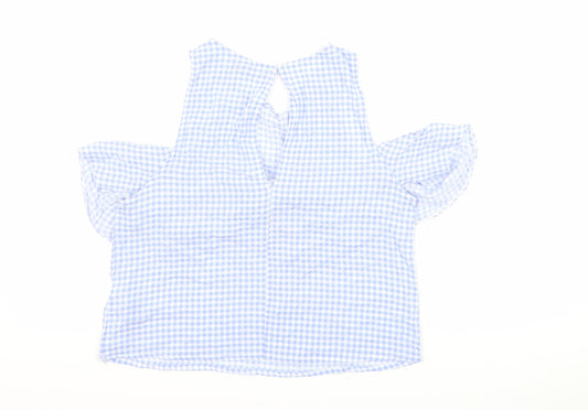 Berksha Womens Blue Check  Basic T-Shirt Size XS  - Cut Out Shoulder