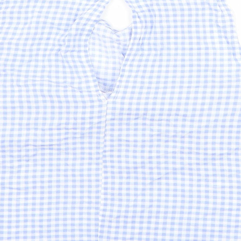 Berksha Womens Blue Check  Basic T-Shirt Size XS  - Cut Out Shoulder