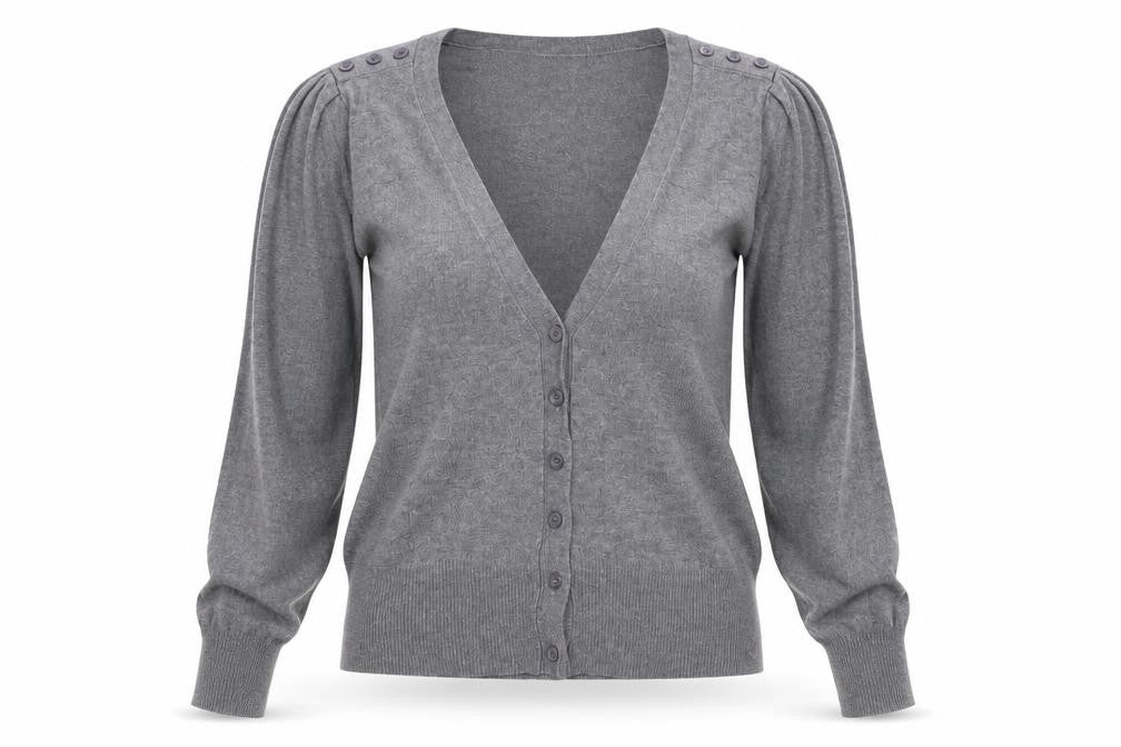 Front view of Wallis women’s grey cardigan jumper, size UK 10