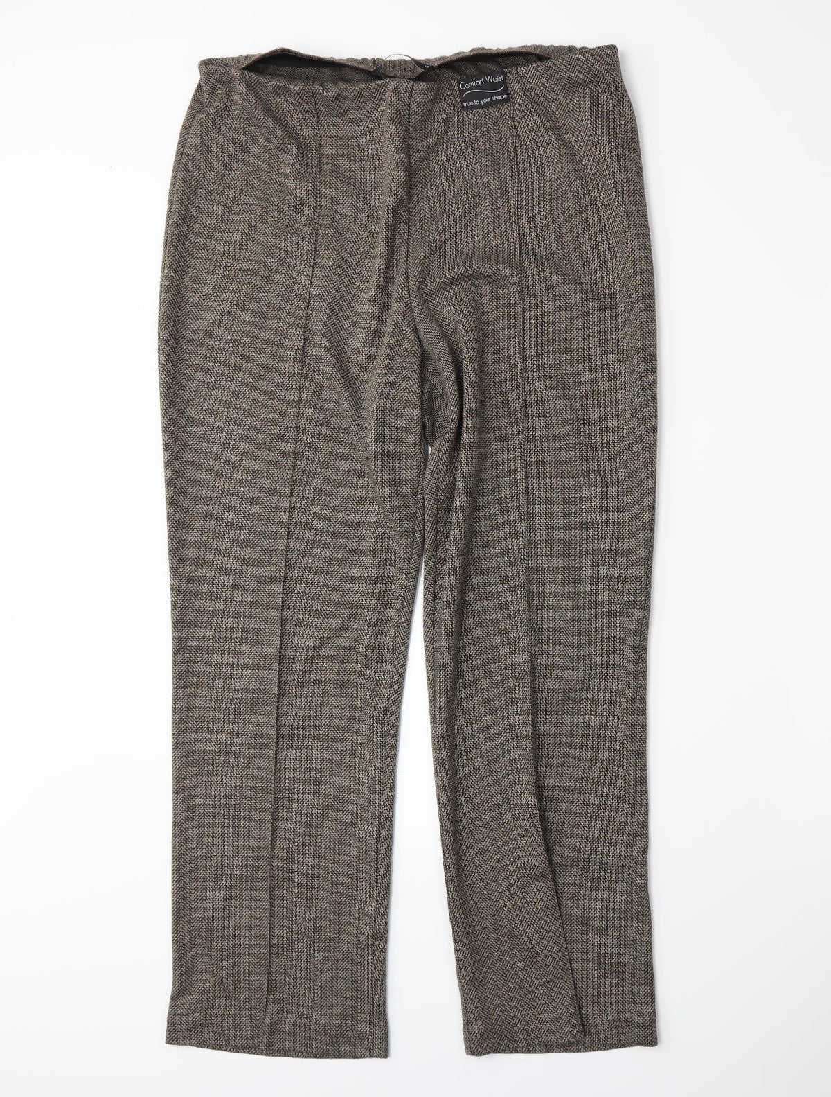 Additional front view of Bonmarché women’s brown herringbone trousers, size UK 14, 27-inch leg