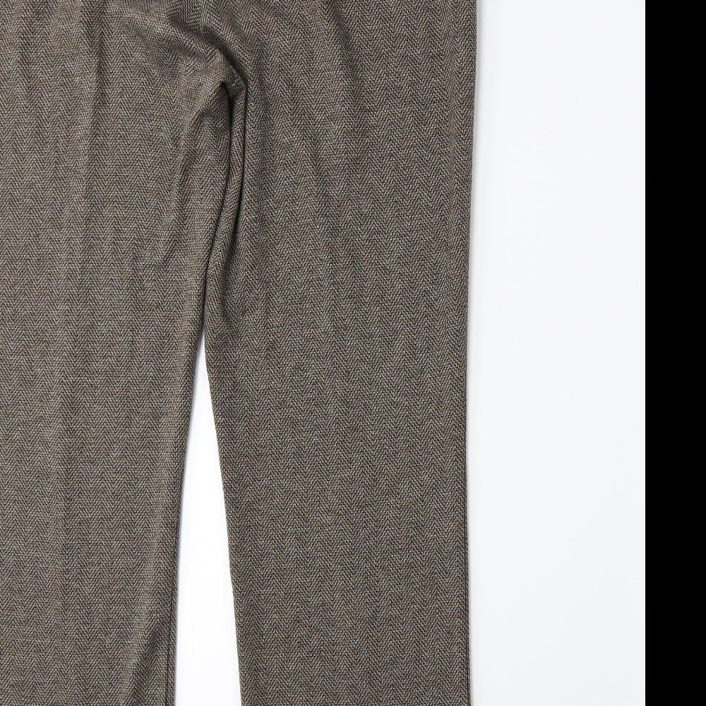 Brand and care label for Bonmarché women’s brown herringbone trousers, size UK 14, 27-inch leg