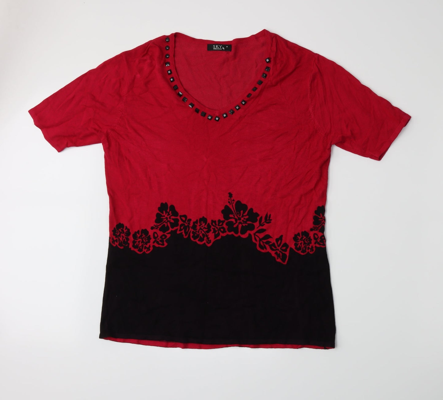 Sky Designs Womens Pink Floral  Basic T-Shirt Size 8