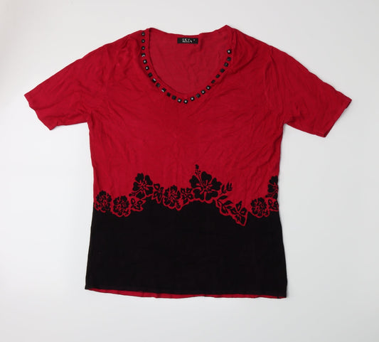 Sky Designs Womens Pink Floral  Basic T-Shirt Size 8