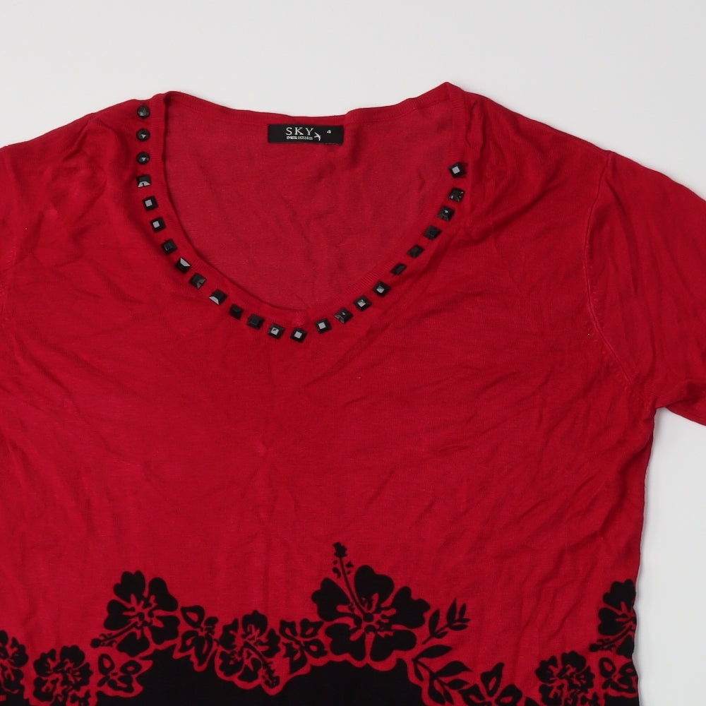 Sky Designs Womens Pink Floral  Basic T-Shirt Size 8