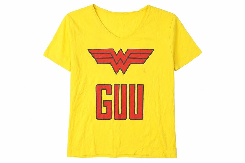 Front view of Hanes women’s yellow basic t-shirt, size L