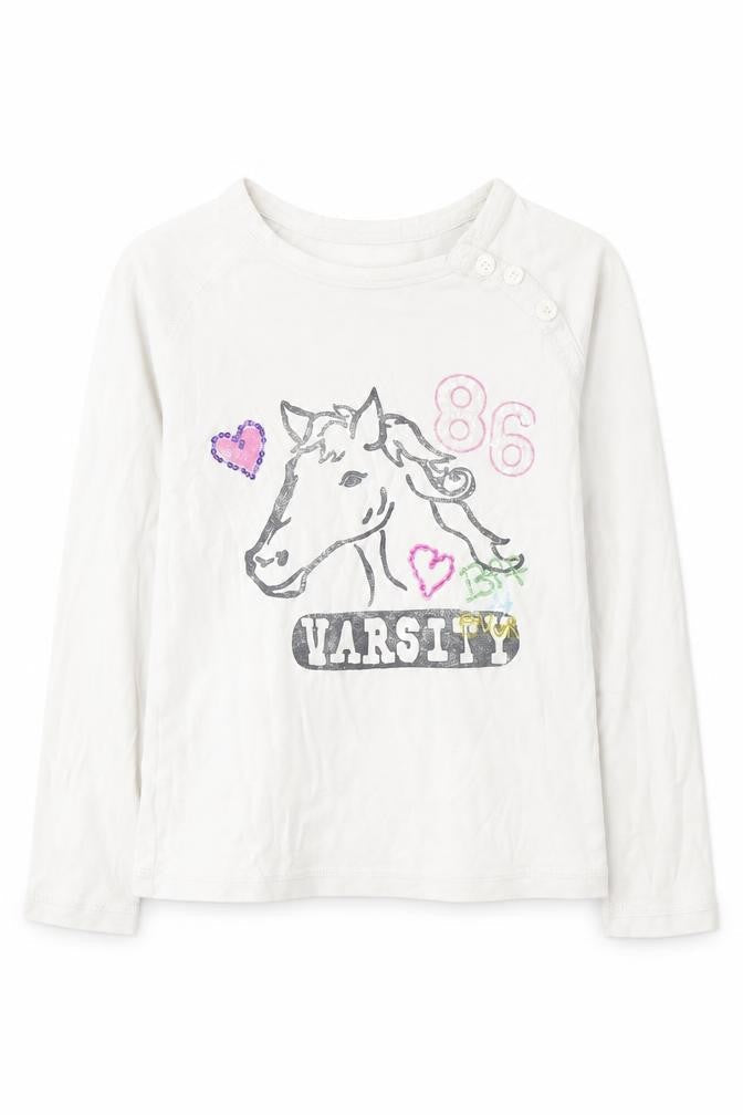 Front view of Gap girls’ white basic t-shirt, size 8-9, years