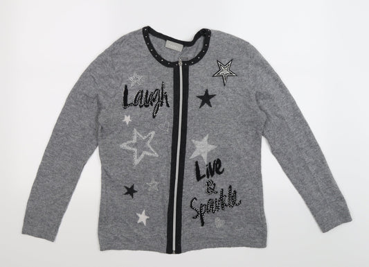 C&A Girls Grey  Knit Cardigan Jumper Size XL  - LAUGH LIVE SPARKLE
